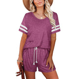Spring and summer new women's short-sleeved striped T-shirt pocket shorts casual two-piece suit