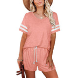 Spring and summer new women's short-sleeved striped T-shirt pocket shorts casual two-piece suit