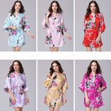 Women Faux Silk Robe Satin Wedding Bride Robe Large Size Sexy Floral Bathrobe Short Nightwear Women Pajamas Kimono