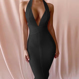 Dare Devil Deep Plunge V-Cut Halter Open Back Dress