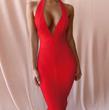 Dare Devil Deep Plunge V-Cut Halter Open Back Dress