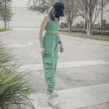 Women's New High-Waisted Overalls and Solid Color Vest Casual Suit