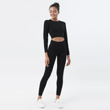 Pastel Seamless Two-Piece Yoga Bodysuit Long Sleeve Suit