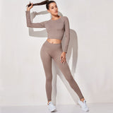 Pastel Seamless Two-Piece Yoga Bodysuit Long Sleeve Suit