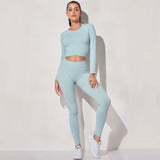 Pastel Seamless Two-Piece Yoga Bodysuit Long Sleeve Suit