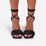 Star Same Style Woven Lace-up Combination High-Heel Sandals