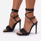 Star Same Style Woven Lace-up Combination High-Heel Sandals