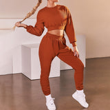 Fashion Rib 2 Piece Set Women Tracksuit Fall Crop Tops Leggings Casual Sweet High Stretch Jogger Outfits Streetwear