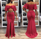 Pleated Slim Two-Piece Crop Top and Skirt Set