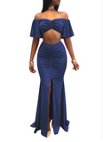 Pleated Slim Two-Piece Crop Top and Skirt Set