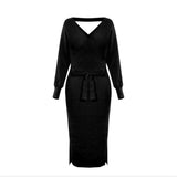 Crissie Cross Belt Knitted Sweater Dress