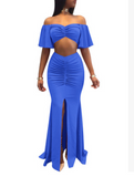 Pleated Slim Two-Piece Crop Top and Skirt Set