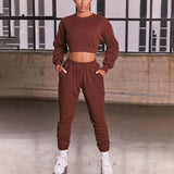 Fashion Rib 2 Piece Set Women Tracksuit Fall Crop Tops Leggings Casual Sweet High Stretch Jogger Outfits Streetwear