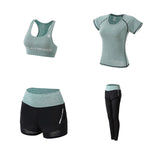 Women Yoga Sport Suit quick Dry Bra Set 5 Piece Female Short-sleeved shorts long pants Outdoor Sportswear Fitness suit