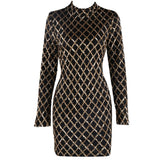 Dahlia Black Gold Overlay Sequin Dress