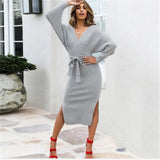 Crissie Cross Belt Knitted Sweater Dress