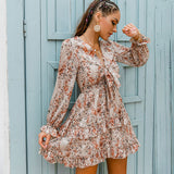 Floral Long Sleeve Chiffon Mini Dress