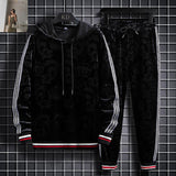 Two-piece hooded sweater gold velvet suit