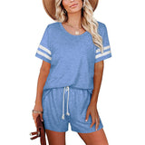 Spring and summer new women's short-sleeved striped T-shirt pocket shorts casual two-piece suit