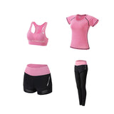 Women Yoga Sport Suit quick Dry Bra Set 5 Piece Female Short-sleeved shorts long pants Outdoor Sportswear Fitness suit