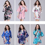 Women Faux Silk Robe Satin Wedding Bride Robe Large Size Sexy Floral Bathrobe Short Nightwear Women Pajamas Kimono
