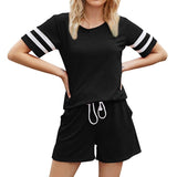 Spring and summer new women's short-sleeved striped T-shirt pocket shorts casual two-piece suit