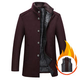 Stand Collar Wool Coat - with Detach Insulin Vest