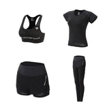Women Yoga Sport Suit quick Dry Bra Set 5 Piece Female Short-sleeved shorts long pants Outdoor Sportswear Fitness suit