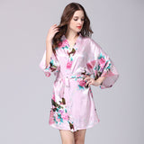 Women Faux Silk Robe Satin Wedding Bride Robe Large Size Sexy Floral Bathrobe Short Nightwear Women Pajamas Kimono