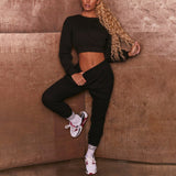 Fashion Rib 2 Piece Set Women Tracksuit Fall Crop Tops Leggings Casual Sweet High Stretch Jogger Outfits Streetwear