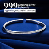 JEWEAST 990 Sterling Silver Bracelets for Women, 2.4In White Gold Plated Bangles Sand Opened Solid Friendship Bracelets Love Jewelry Bracelet Charm Bangle Bracelets for Women Girls Birthday Gifts