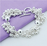 Women Fashion  Silver Jewelry  Solid Silver Grape Bead Charm Chain Bracelets & Bangles For Women Gift