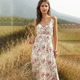 New Bohemian print Ruffle hem V-neck Halter Dress