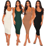 Maxi Cotton Ribbed Long Slim Pencil Dress