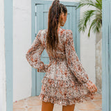 Floral Long Sleeve Chiffon Mini Dress