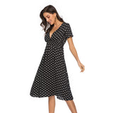 Chiffon Beach Skirt Printed V-Neck Short Sleeve Dress