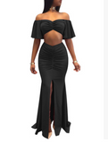 Pleated Slim Two-Piece Crop Top and Skirt Set