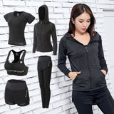 Women Yoga Sport Suit quick Dry Bra Set 5 Piece Female Short-sleeved shorts long pants Outdoor Sportswear Fitness suit