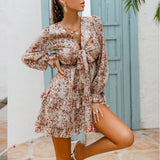 Floral Long Sleeve Chiffon Mini Dress
