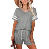 Spring and summer new women's short-sleeved striped T-shirt pocket shorts casual two-piece suit