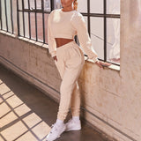 Fashion Rib 2 Piece Set Women Tracksuit Fall Crop Tops Leggings Casual Sweet High Stretch Jogger Outfits Streetwear