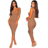 Maxi Cotton Ribbed Long Slim Pencil Dress