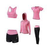 Women Yoga Sport Suit quick Dry Bra Set 5 Piece Female Short-sleeved shorts long pants Outdoor Sportswear Fitness suit