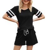 Spring and summer new women's short-sleeved striped T-shirt pocket shorts casual two-piece suit