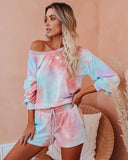 Tie Dye Colorful Print 2 Piece Set Summer Gradient Colored Long SleeveTop Wide Leg Shorts Pants Set Women Tracksuit Streetwear