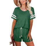 Spring and summer new women's short-sleeved striped T-shirt pocket shorts casual two-piece suit