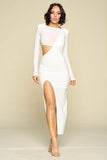 Long Sleeve Side Cut Out Side Slit Detail Dress