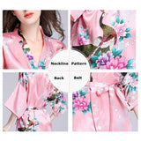 Women Faux Silk Robe Satin Wedding Bride Robe Large Size Sexy Floral Bathrobe Short Nightwear Women Pajamas Kimono