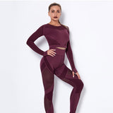 Luxe 2Pcs Set - Seamless Long Sleeve Push Up High Waist Pants - Multi Variants