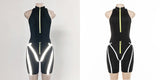 Simenual Casual Sporty Women Two Piece Sets Reflective Striped Zipper Outfits Bodysuit And Cut Out Shorts Set Streetwear